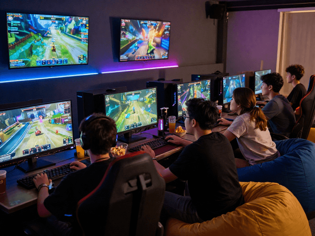 Enjoy free sex games with friends in a lively gaming lounge atmosphere