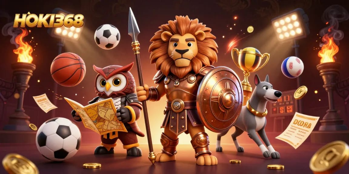Experience the excitement of HOKI368 with a captivating 3D illustration showcasing dynamic sports elements.
