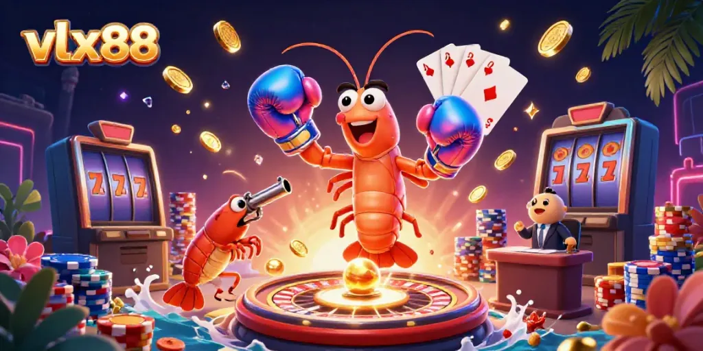Experience the thrill at vlxx88 with a vibrant 3D scene showcasing playful sea creatures in a lively casino atmosphere.