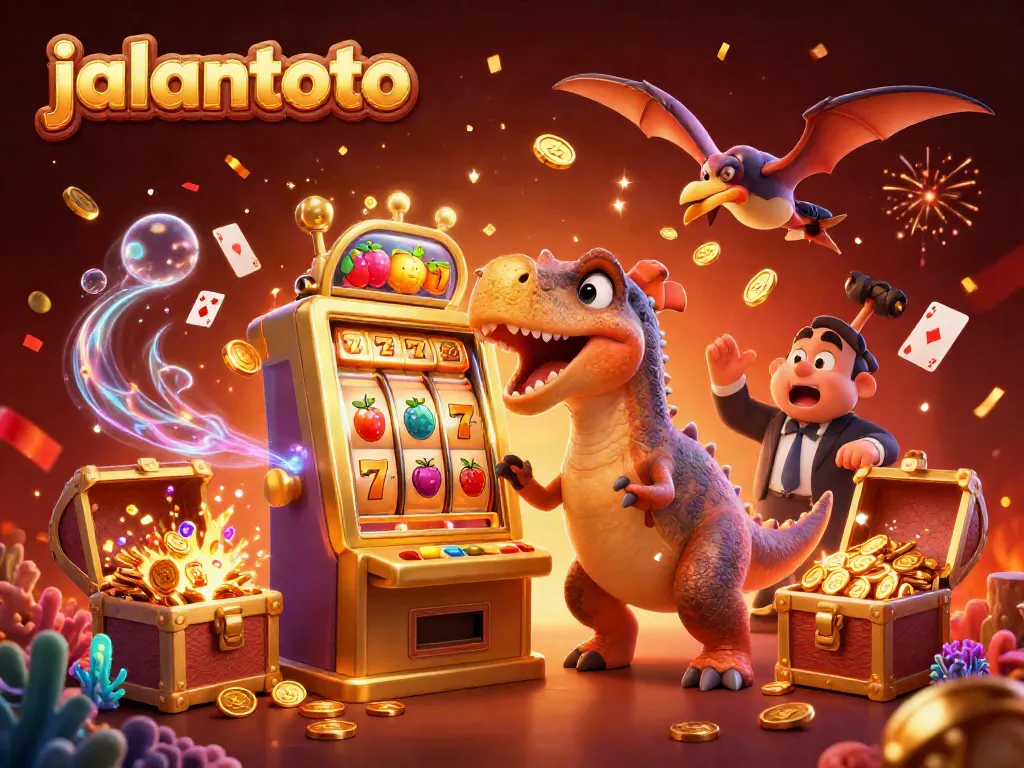 Experience jackpots with jalantoto through vibrant 3D in this exciting casino illustration.