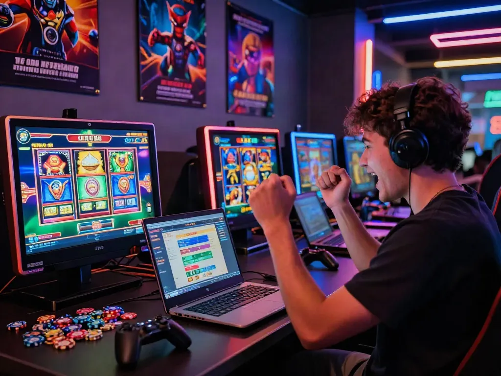Exciting player enjoying slot88 gaming experience at home