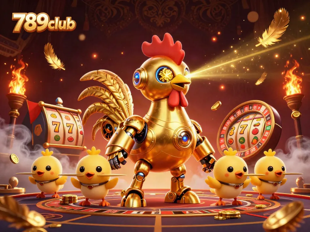 Engage with thrilling games at 789club featuring vibrant casino elements and a dynamic robotic character.