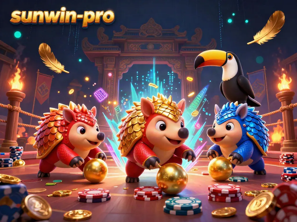 Engage with sunwin-pro as rival pangolins battle in a vibrant casino-themed arena.