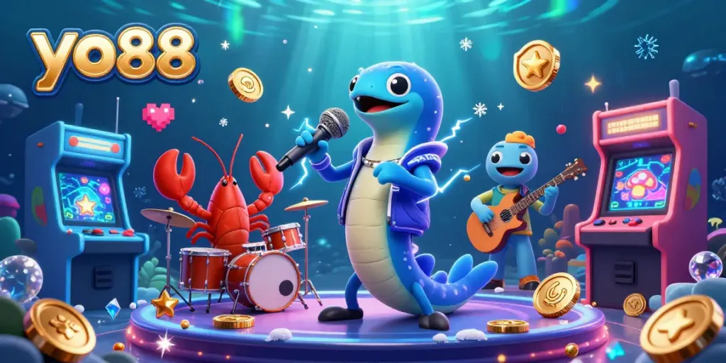 Engage with yo88 as the electric eel DJ performs on an underwater casino stage.