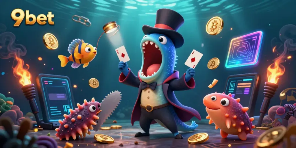 Experience captivating 9bet magic with a deep-sea eel and an anglerfish under ocean lights