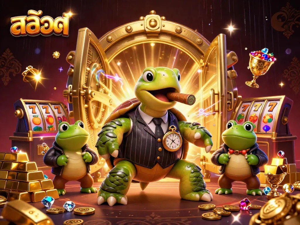 Spin the สล็อต reels with vibrant characters and treasures in an engaging online casino scene.