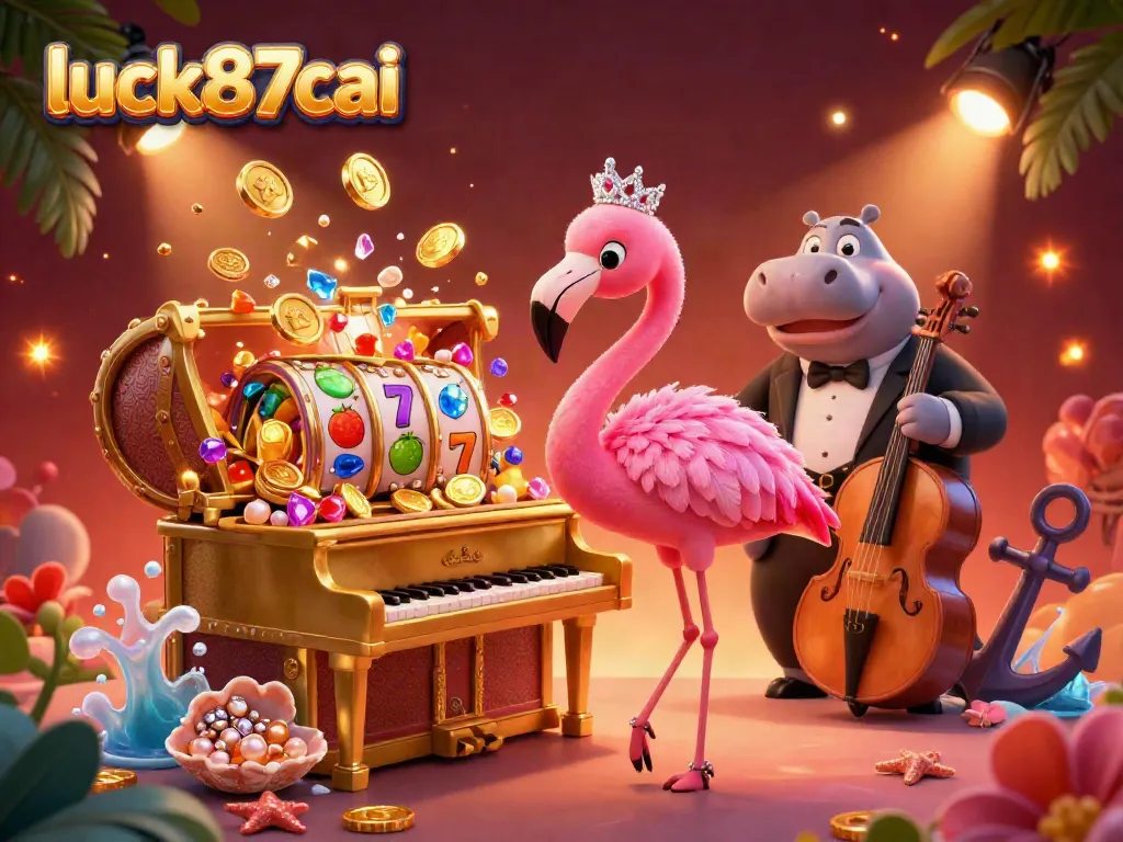 Engage players with luck87cai's vibrant casino scene featuring a flamingo singer and exciting gaming elements.