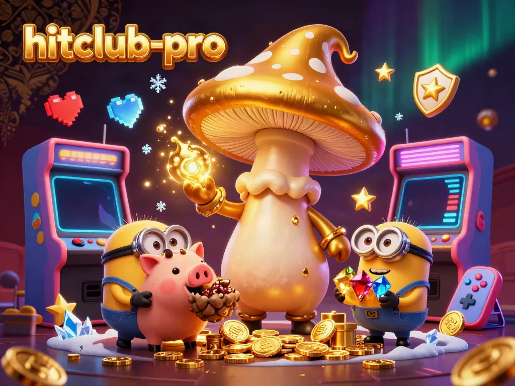 Experience thrilling gaming with hitclub-pro in this vibrant 3D casino scene featuring golden magical elements.