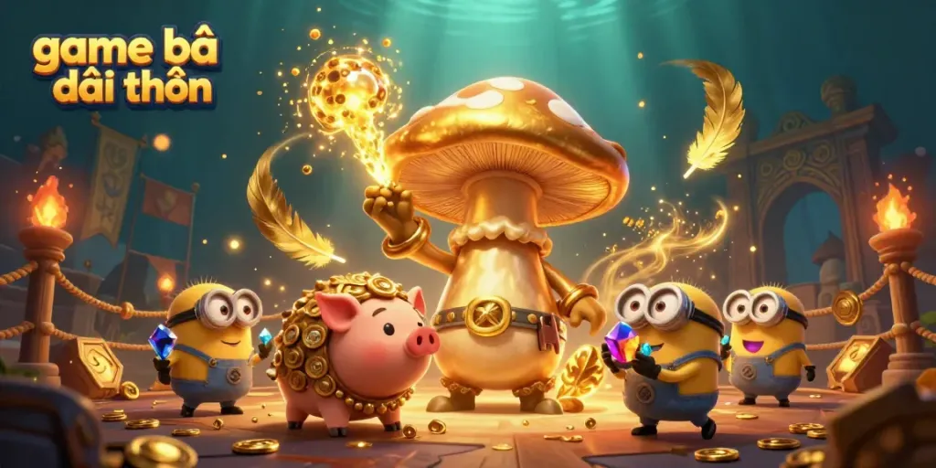 Channeling wealth with the game bài đổi thưởng scene showcasing golden characters and treasures.