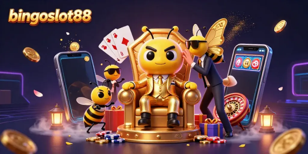 Rasakan keseruan bermain di bingoslot88 bersama karakter 3D kartun imajinatif dalam suasana kasino yang meriah.