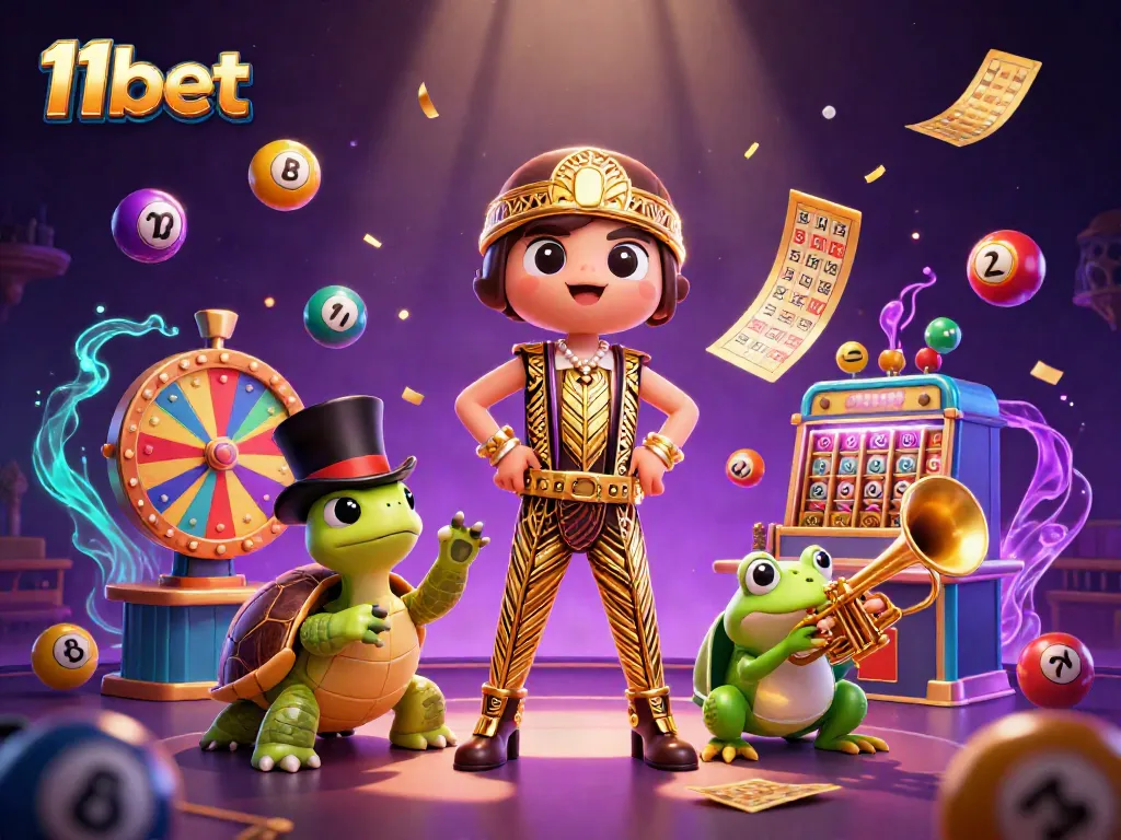 Experience the vibrant world of 11bet with a lively casino scene featuring dynamic characters and games.
