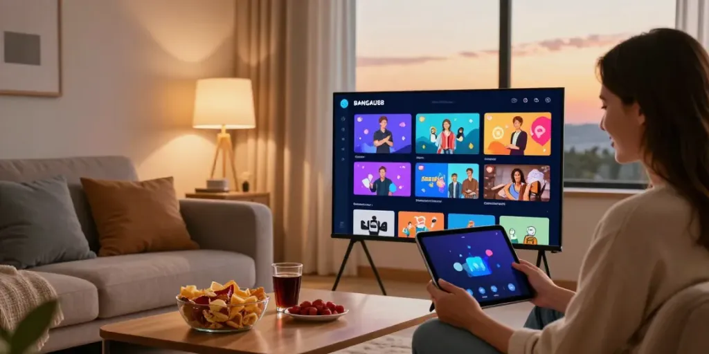 User enjoying BANGAU88 digital entertainment on tablet in cozy setting