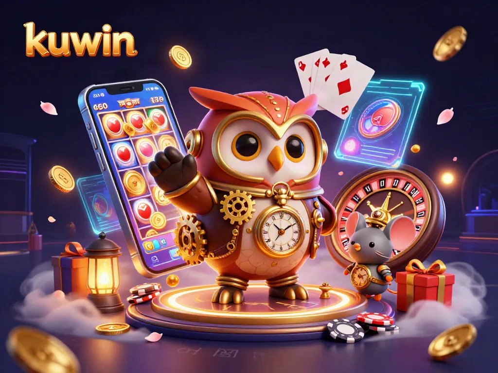 Kuwin casino owl and mouse exploring vibrant gaming treasures with slots and poker!