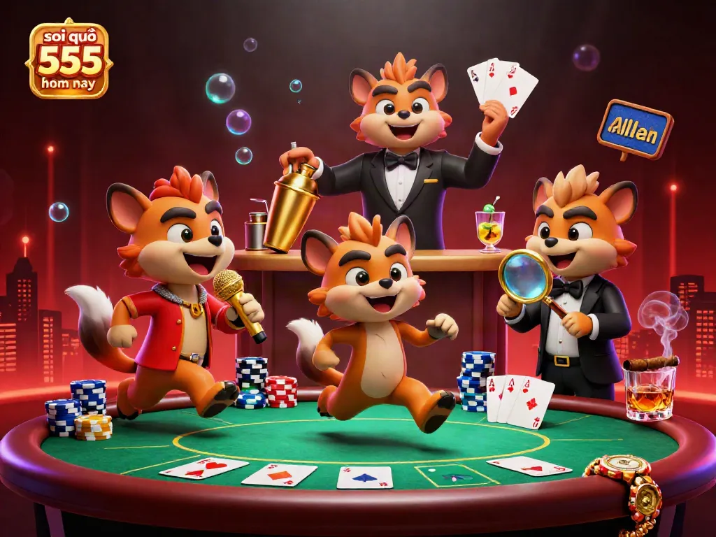 Experience the thrilling energy of soi cầu 555 hôm nay in a lively casino environment with cartoon hyenas entertaining guests.