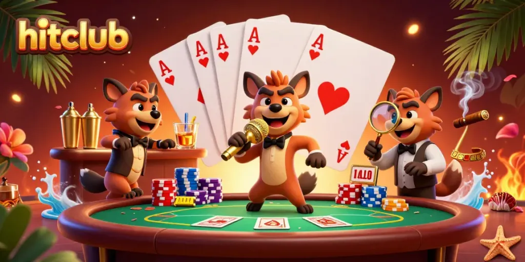 Hitclub showcases a wild casino atmosphere with hyenas in a comedic setting, vibrant gambling elements.