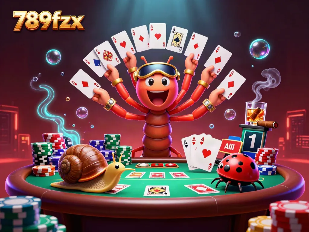 Experience the thrill of 789fzx with exciting game elements and dynamic characters at a vibrant poker table.