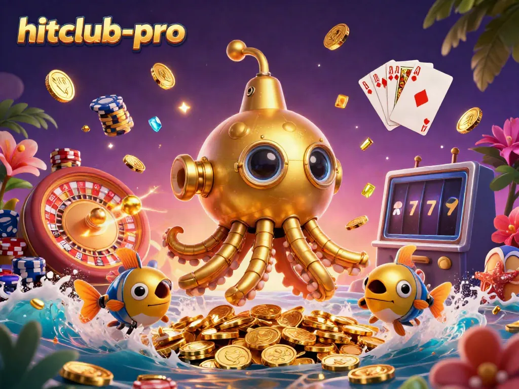 Join the excitement with hitclub-pro as the golden kraken submarine emerges through a dazzling sea of coins!