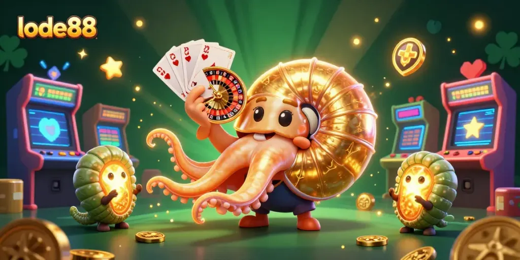 Engage in thrilling gameplay with lode88, featuring a giant nautilus roulette wheel and glowing ammonite companions.