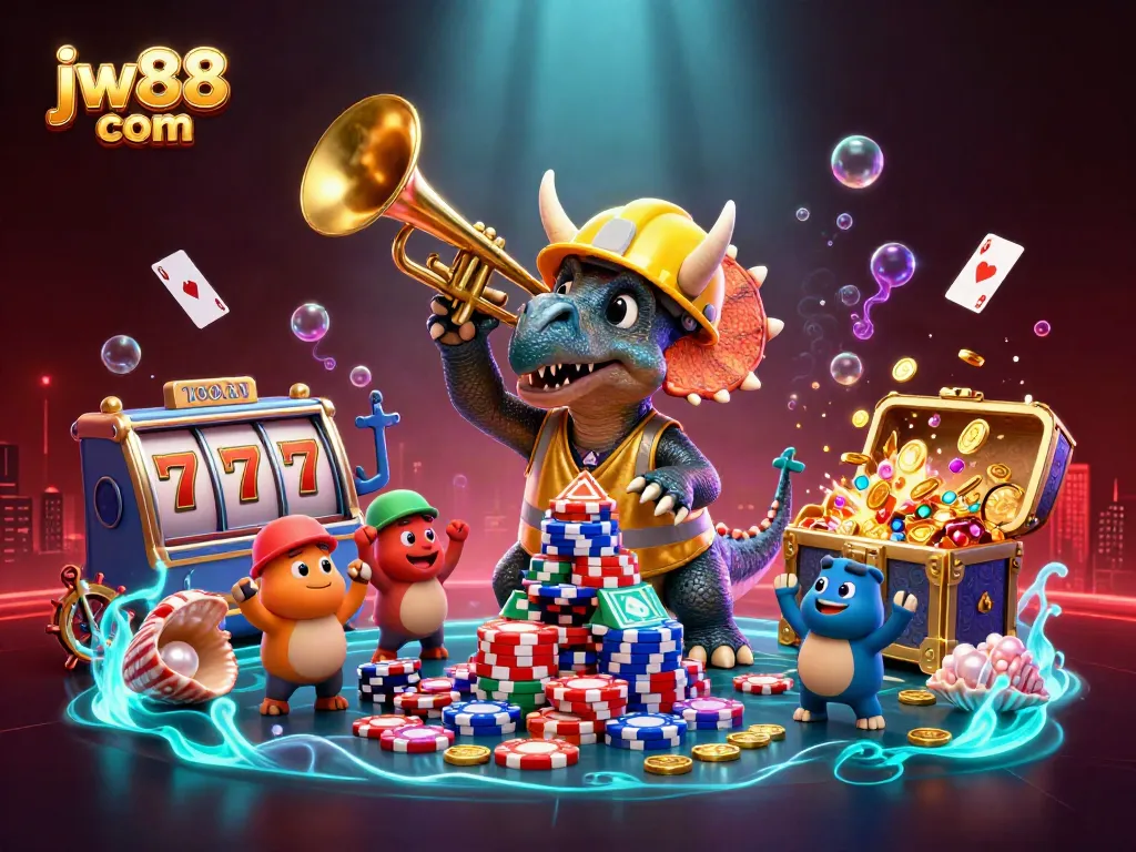 Engage with jw88 com through a vibrant underwater-themed casino scene with gaming elements and fun characters.