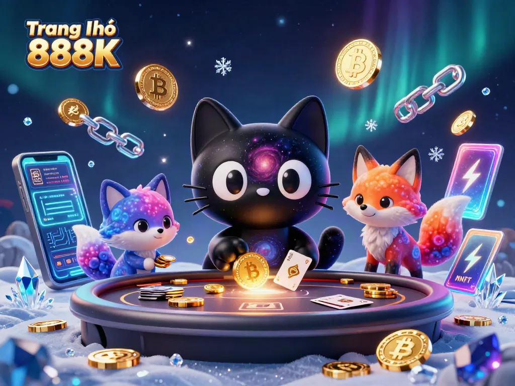 Experience the thrilling cosmopolitan realm of Trang Chủ 888K with an illustrated black hole cat and cosmic fox at play.