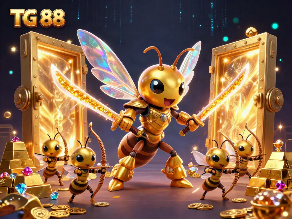 Experience immersive gaming with TG 88, where a giant golden hornet and bee archers create vibrant casino excitement.