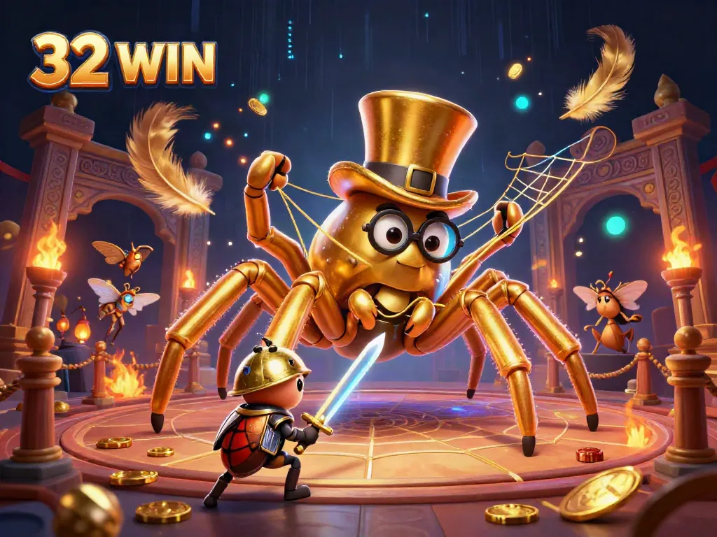 Experience thrilling gaming action at 32 WIN with a vibrant illustration featuring unique casino characters in an engaging scene.