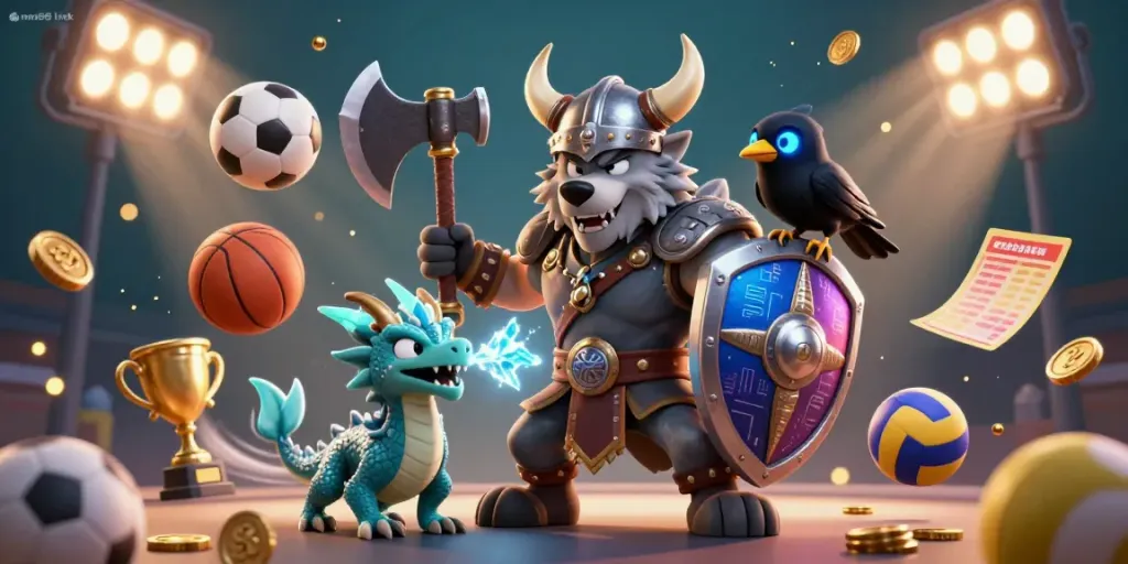 Experience the thrill of mm88 link with a Viking wolf warrior, ice dragon, and sports-themed elements.