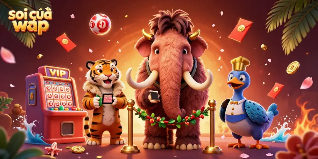 Soi cầu wap scene depicting a lively lottery atmosphere with characters enjoying the thrill of the game.