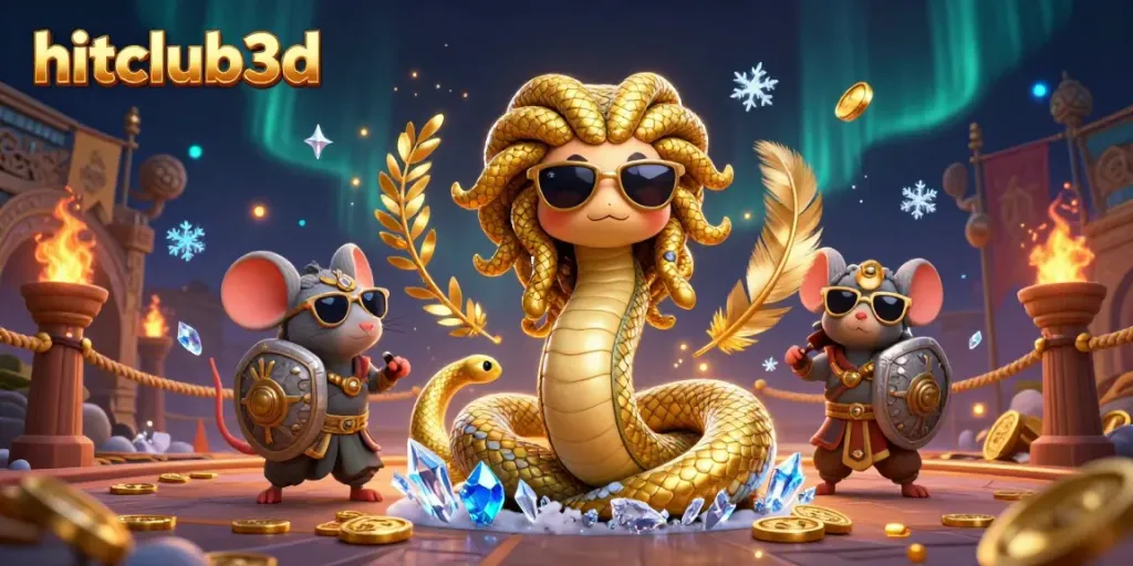 Join the action at hitclub3d with Medusa and a brave mouse warrior in a vibrant casino-themed battle.