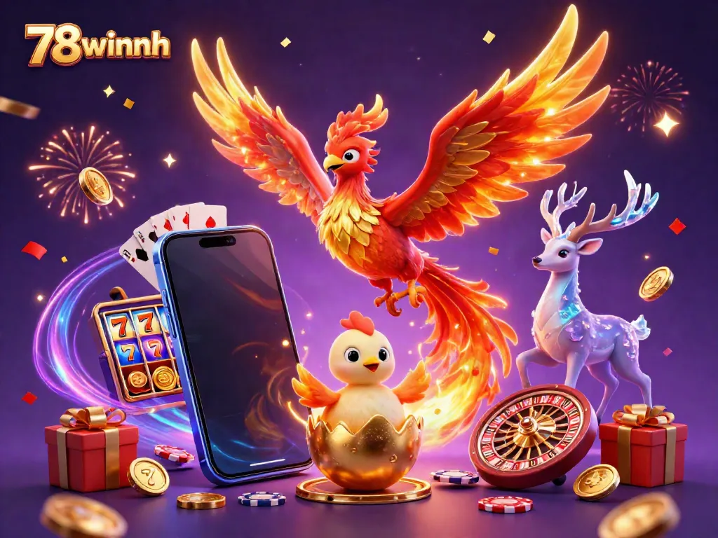 Engage in thrilling gameplay at 78winnh with vibrant phoenix characters and casino elements.