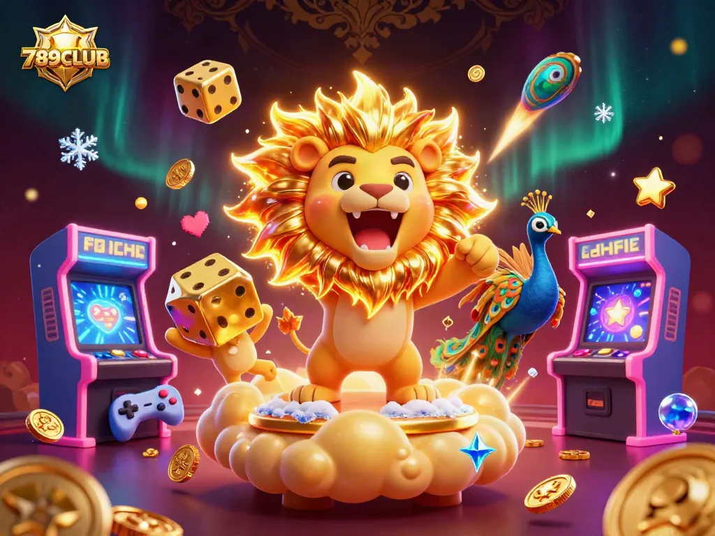Engage with the excitement of 789CLUB, featuring a roaring lion and cosmic casino elements.