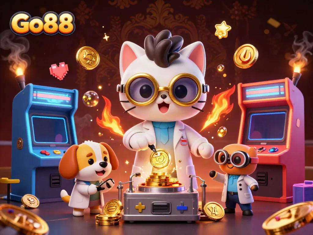 Experience thrilling gameplay at Go88 with cartoon characters in a lively casino atmosphere.
