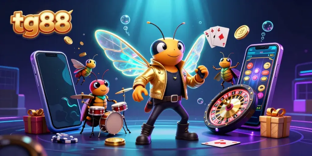 Engaging tg88 casino scene showcasing vibrant slot game action and lively characters in a dynamic setting.