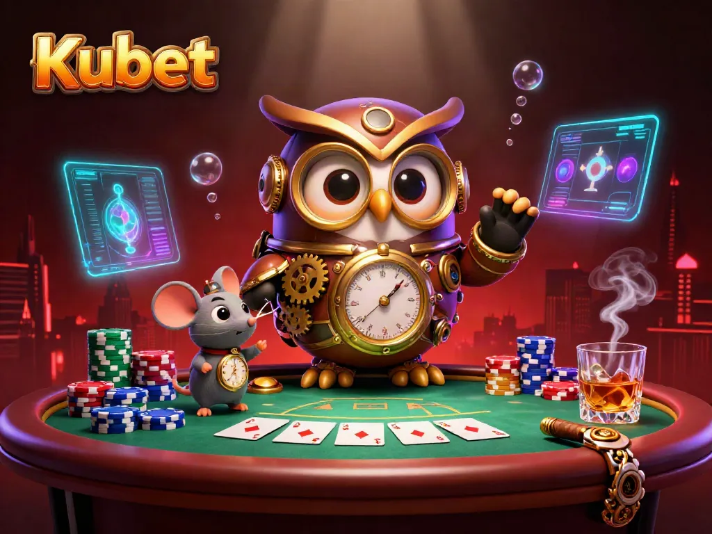 Kubet brings players into a vibrant 3D casino scene filled with poker tables and colorful chips.
